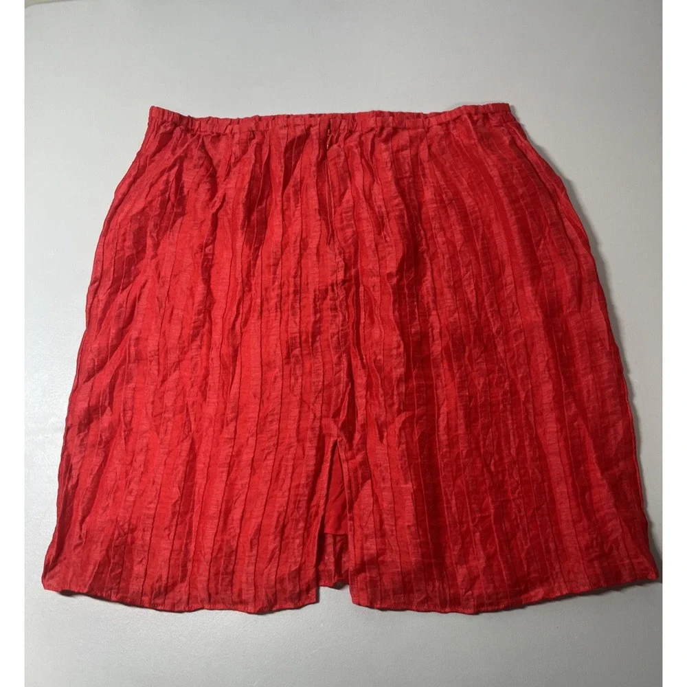 J Crew Textured Linen Blend Skirt Womens 14 Red Crinkled Pencil Lightweight - Picture 3 of 9